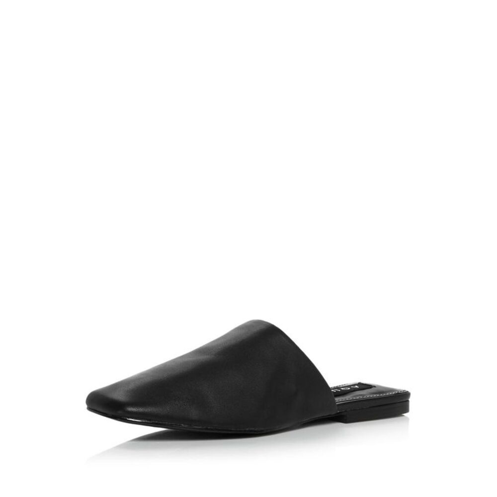AQUA Womens Black Stretch Gore Padded Bae Square Toe Slip On Leather Mules 6 M
